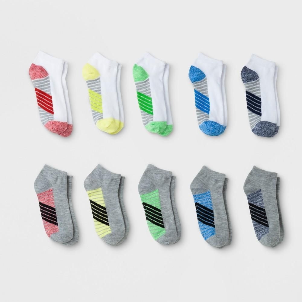 Cat & Jack Boys 10pk Stripe Low Cut Ankle Socks Multicolor Knit Small 5.5-8.5